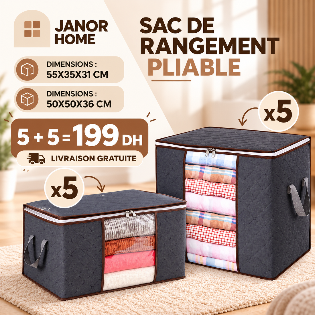 Pack de 10 sacs de rangement : grand format