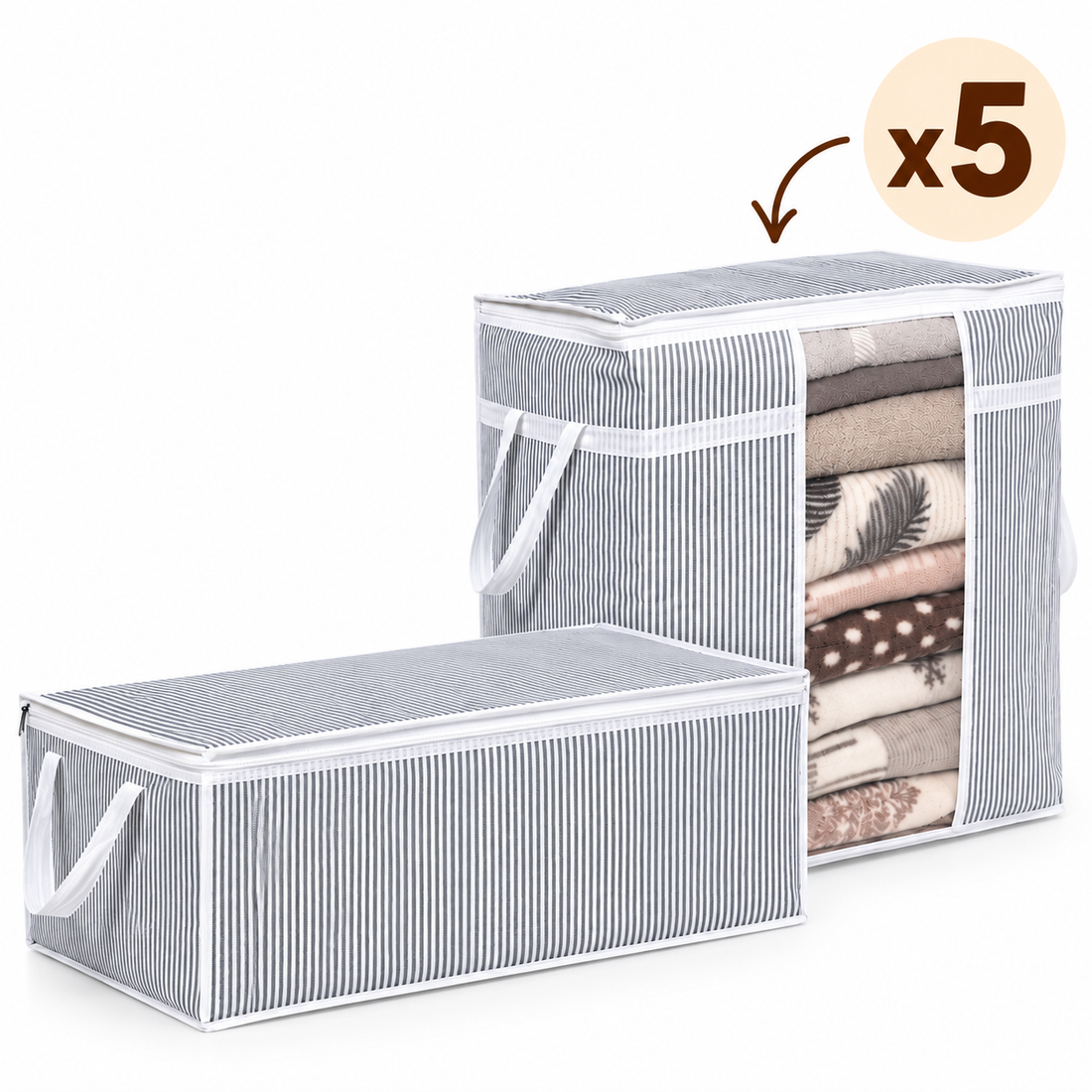 Pack 5 + 5 sacs de rangement décoratifs, très grand et moyen formats
