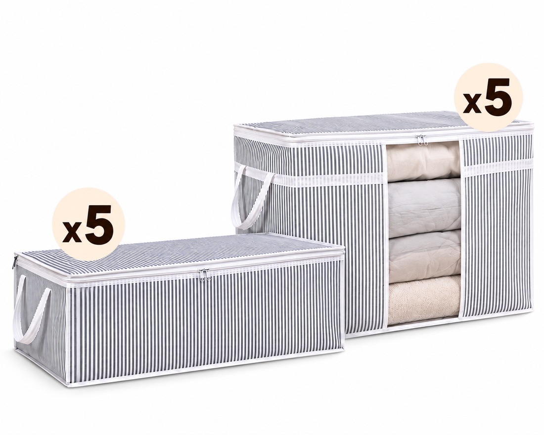 Pack 5 + 5 sacs de rangement décoratifs, grand et moyen formats